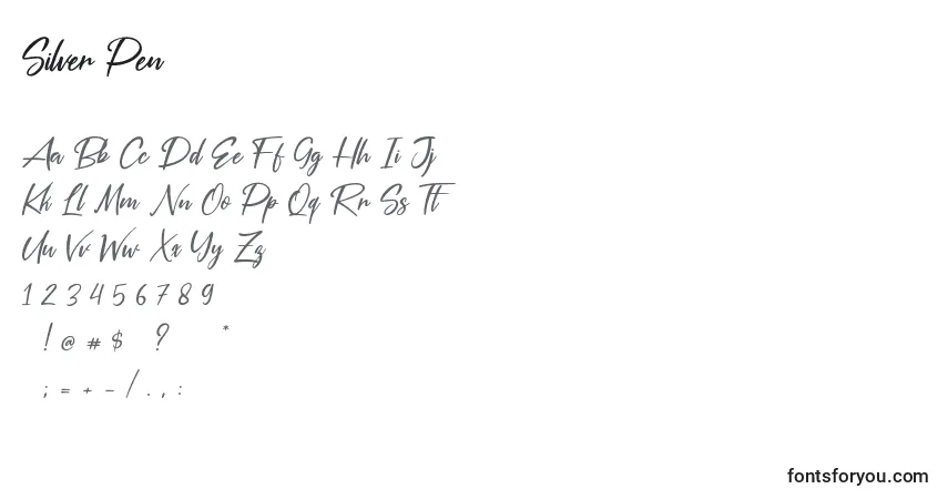 Schriftart Silver Pen – Alphabet, Zahlen, spezielle Symbole