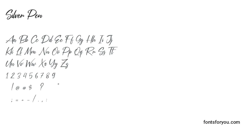 A fonte Silver Pen (140918) – alfabeto, números, caracteres especiais