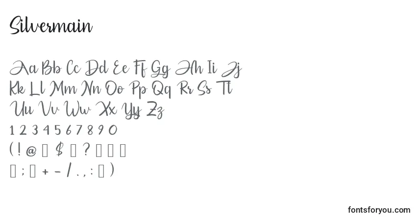 A fonte Silvermain – alfabeto, números, caracteres especiais