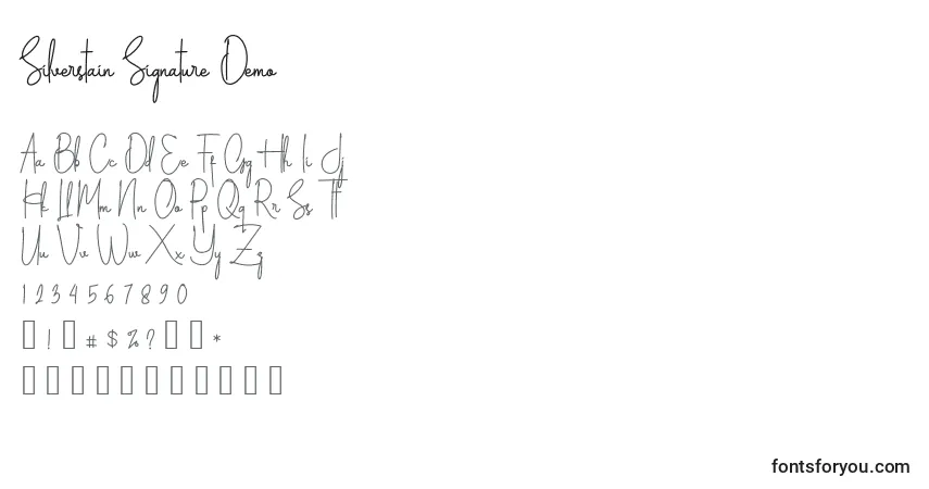 Czcionka Silverstain Signature Demo – alfabet, cyfry, specjalne znaki