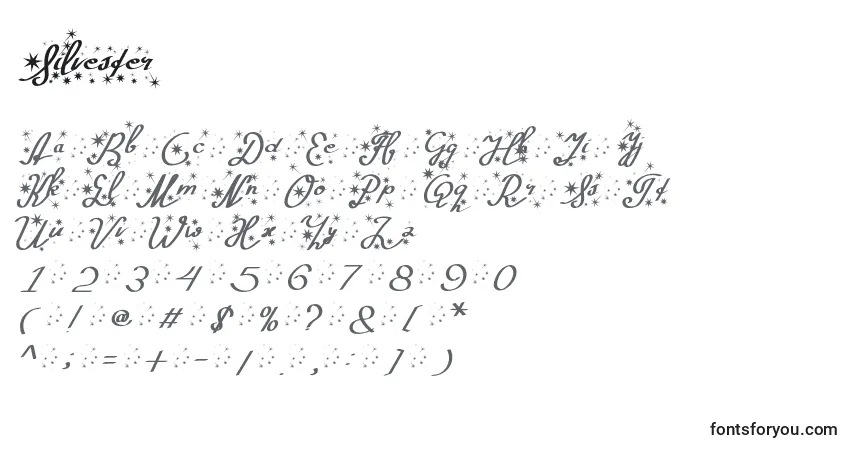 Schriftart Silvester – Alphabet, Zahlen, spezielle Symbole