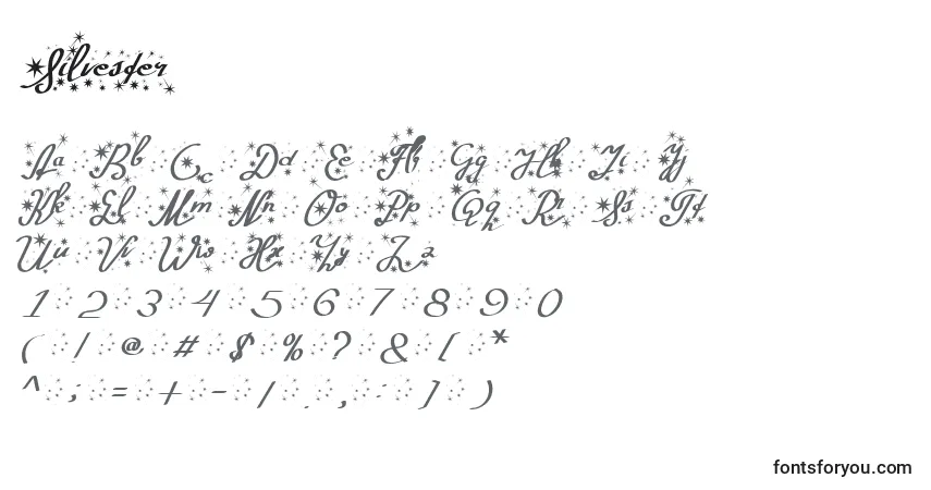 Schriftart Silvester (140926) – Alphabet, Zahlen, spezielle Symbole