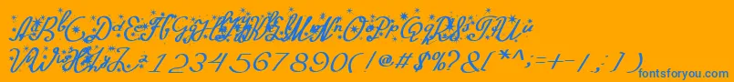 Silvester-Schriftart – Blaue Schriften auf orangefarbenem Hintergrund