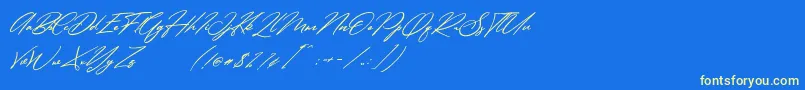 Simanice Demo-Schriftart – Gelbe Schriften auf blauem Hintergrund