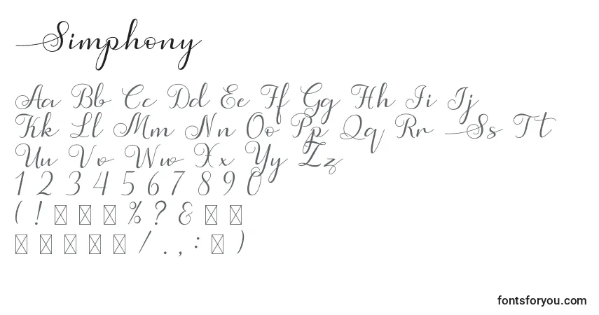 A fonte Simphony – alfabeto, números, caracteres especiais