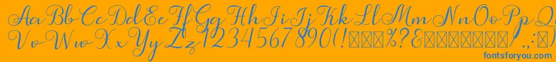 Simphony-Schriftart – Blaue Schriften auf orangefarbenem Hintergrund