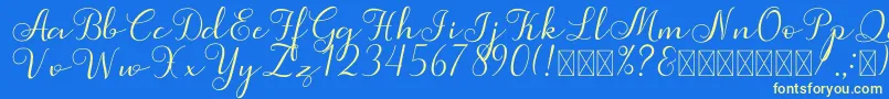 Simphony-Schriftart – Gelbe Schriften auf blauem Hintergrund