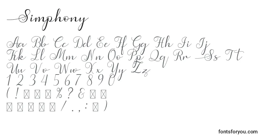 A fonte Simphony (140935) – alfabeto, números, caracteres especiais
