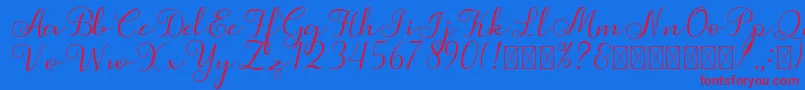 Simphony-Schriftart – Rote Schriften auf blauem Hintergrund