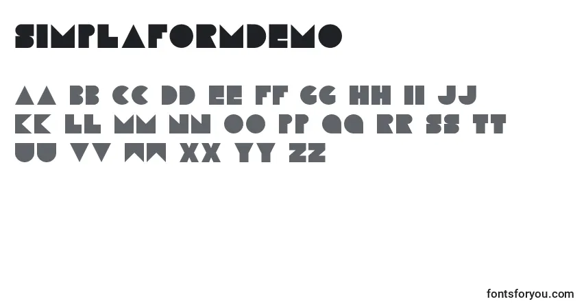 SimplaformDEMO-fontti – aakkoset, numerot, erikoismerkit