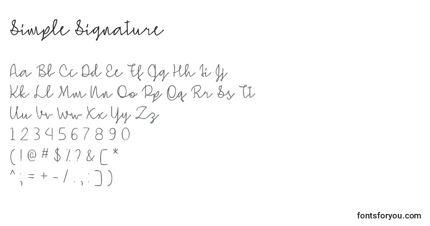 Schriftart Simple Signature   – Alphabet, Zahlen, spezielle Symbole