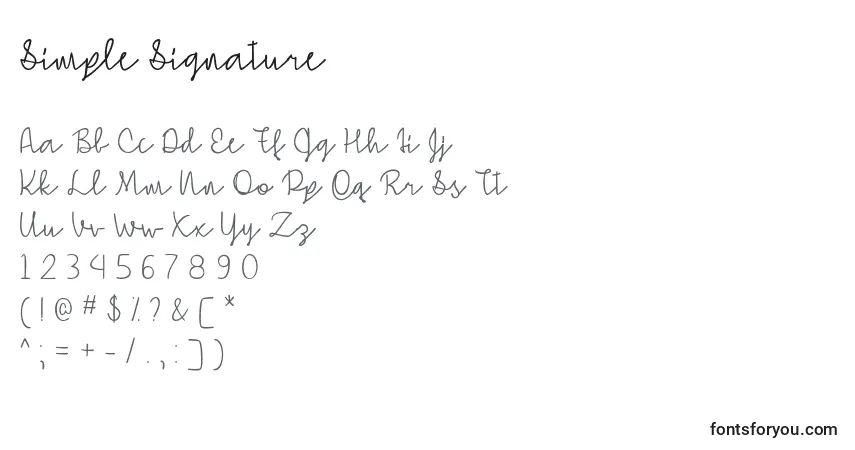 A fonte Simple Signature   – alfabeto, números, caracteres especiais