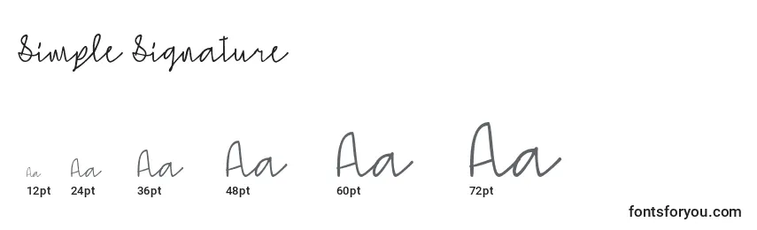 Größen der Schriftart Simple Signature  