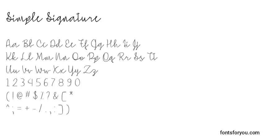 A fonte Simple Signature   (140941) – alfabeto, números, caracteres especiais