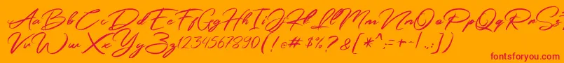 Simpletune   Free Personal Use-Schriftart – Rote Schriften auf orangefarbenem Hintergrund