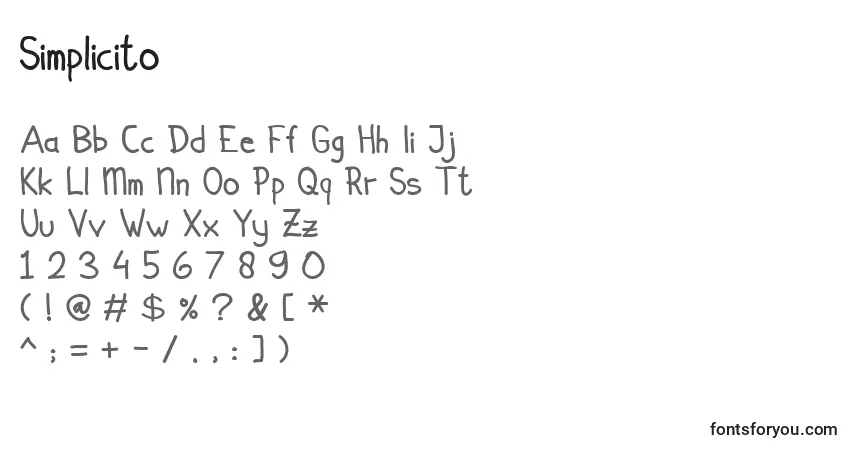 Czcionka Simplicito (140947) – alfabet, cyfry, specjalne znaki