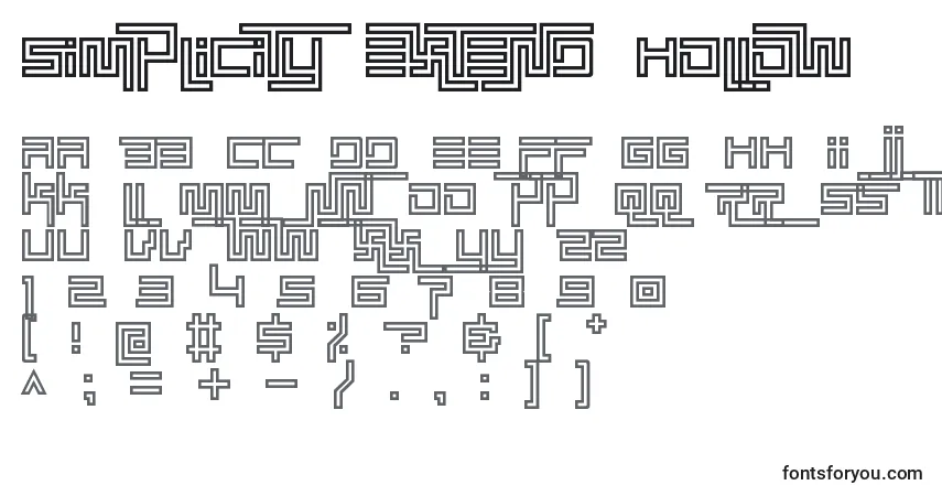 Czcionka Simplicity extend hollow – alfabet, cyfry, specjalne znaki