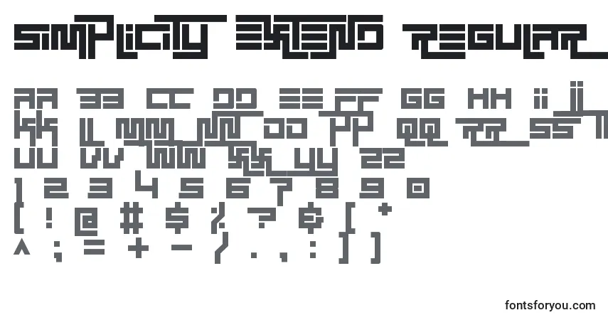 Czcionka Simplicity extend regular – alfabet, cyfry, specjalne znaki