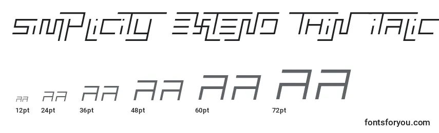 Размеры шрифта Simplicity extend thin italic
