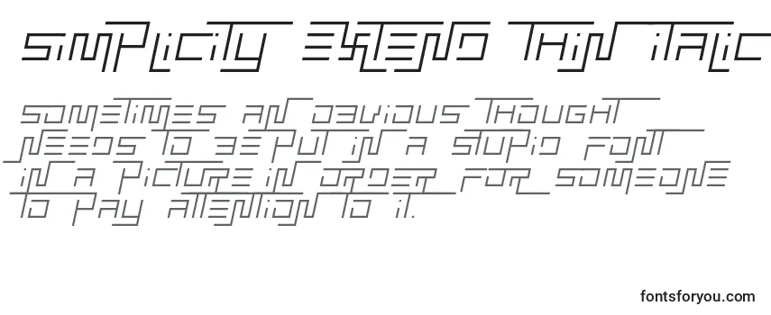 Simplicity extend thin italic (140957) -fontin tarkastelu