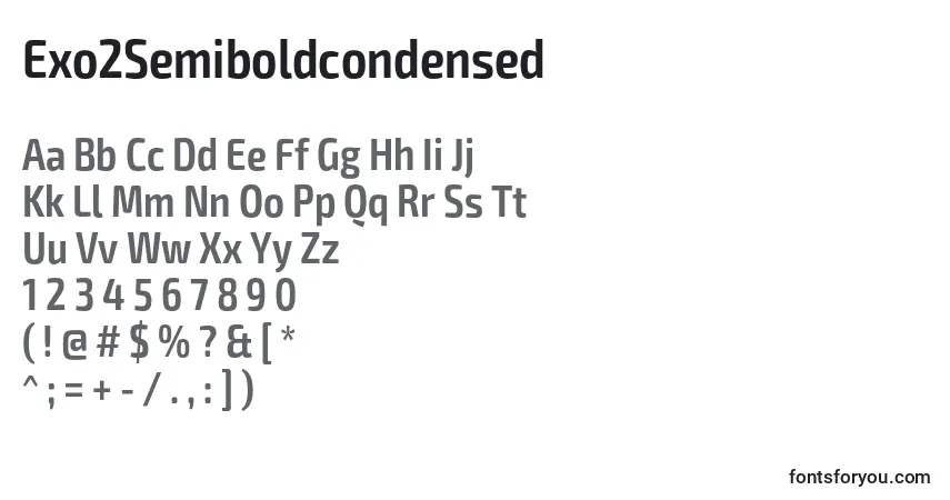 A fonte Exo2Semiboldcondensed – alfabeto, números, caracteres especiais