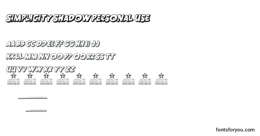 Fuente SIMPLICITY SHADOW PERSONAL USE - alfabeto, números, caracteres especiales