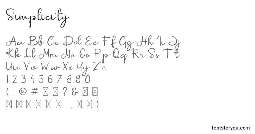 A fonte Simplicity (140962) – alfabeto, números, caracteres especiais