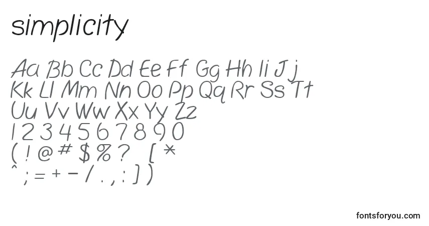Czcionka Simplicity (140963) – alfabet, cyfry, specjalne znaki