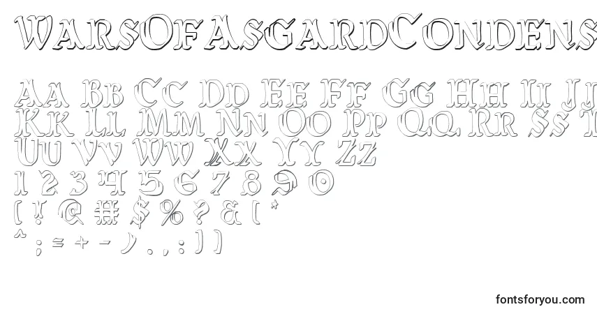 Czcionka WarsOfAsgardCondensed3D – alfabet, cyfry, specjalne znaki