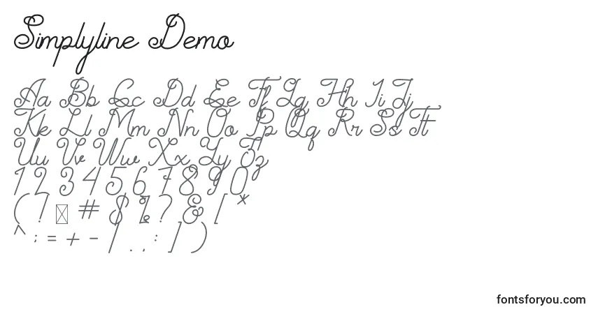 Czcionka Simplyline Demo – alfabet, cyfry, specjalne znaki