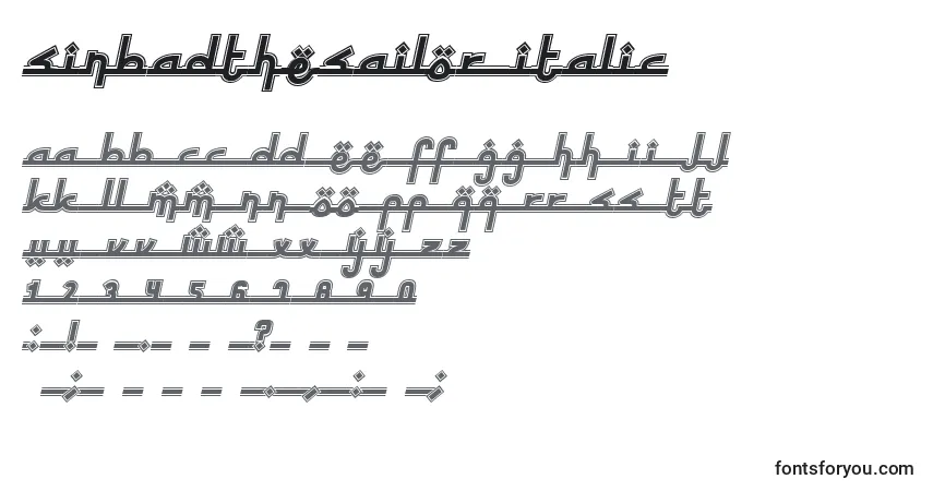 Шрифт SinbadtheSailor Italic – алфавит, цифры, специальные символы