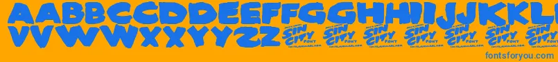 Saiba mais sobre a fonte SinCity Fonte SinCity – fontes azuis em um fundo laranja