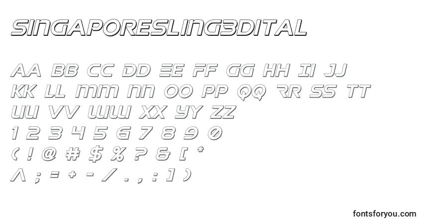 Schriftart Singaporesling3dital (140995) – Alphabet, Zahlen, spezielle Symbole