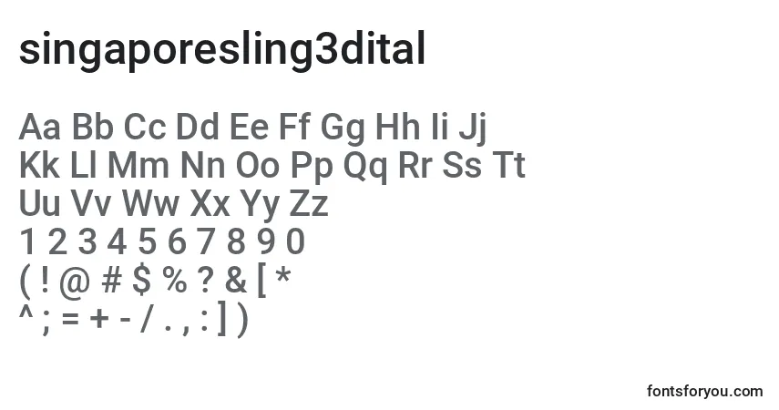 Schriftart Singaporesling3dital (140996) – Alphabet, Zahlen, spezielle Symbole