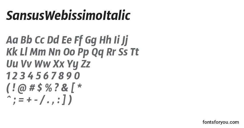 characters of sansuswebissimoitalic font, letter of sansuswebissimoitalic font, alphabet of  sansuswebissimoitalic font