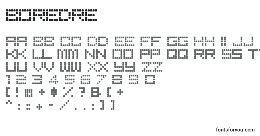 characters of boredre font, letter of boredre font, alphabet of  boredre font