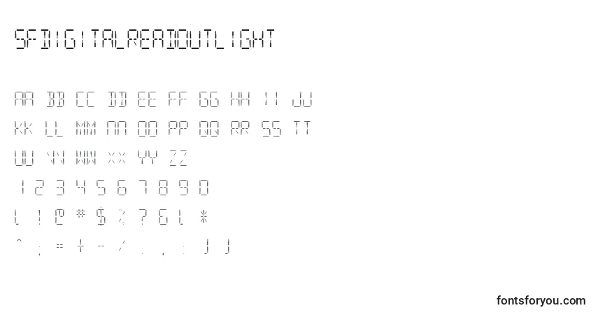 characters of sfdigitalreadoutlight font, letter of sfdigitalreadoutlight font, alphabet of  sfdigitalreadoutlight font