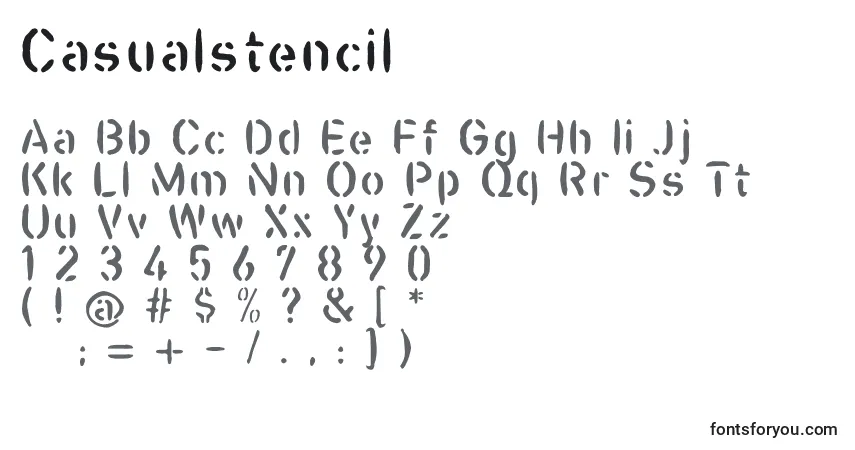 characters of casualstencil font, letter of casualstencil font, alphabet of  casualstencil font