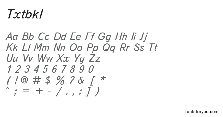 characters of txtbki font, letter of txtbki font, alphabet of  txtbki font