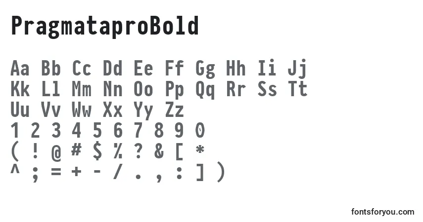 Czcionka PragmataproBold – alfabet, cyfry, specjalne znaki