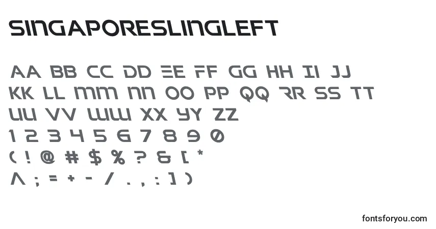 Singaporeslingleft (141011) font – alphabet, numbers, special characters