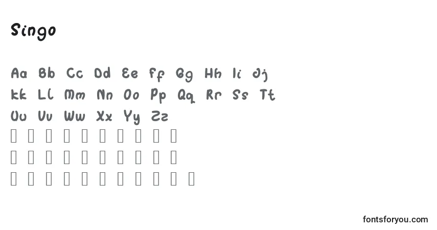 Schriftart Singo (141026) – Alphabet, Zahlen, spezielle Symbole