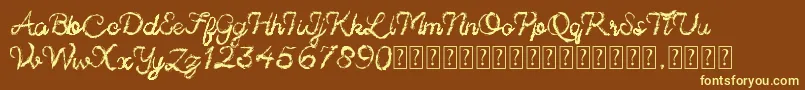 Sinister Brush demo-Schriftart – Gelbe Schriften auf braunem Hintergrund