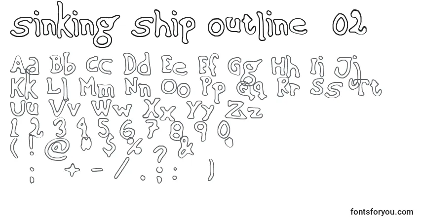 Czcionka Sinking ship outline  02 – alfabet, cyfry, specjalne znaki