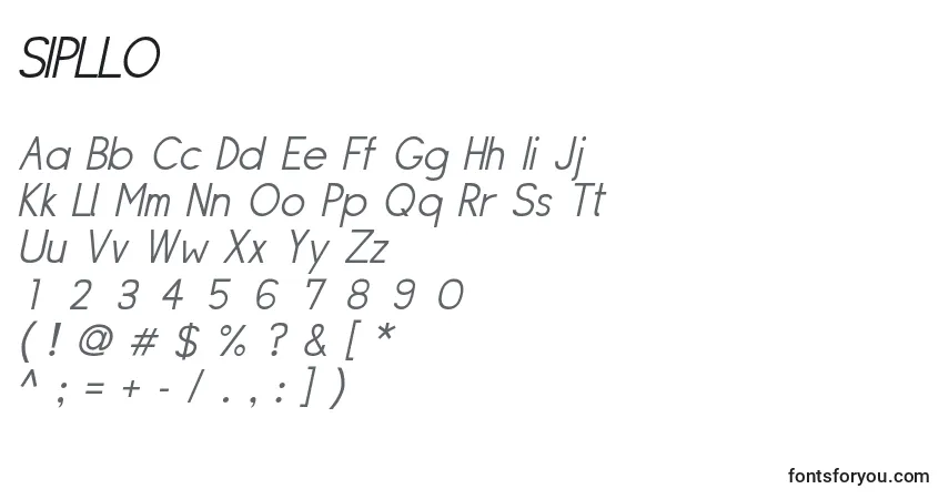 A fonte SIPLLO   (141038) – alfabeto, números, caracteres especiais