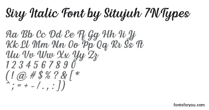 A fonte Siry Italic Font by Situjuh 7NTypes – alfabeto, números, caracteres especiais