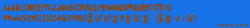Sister Antフォントについての詳細 フォントSister Ant – 茶色の文字が青い背景にあります。