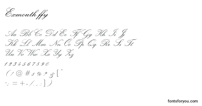 Czcionka Exmouth ffy – alfabet, cyfry, specjalne znaki