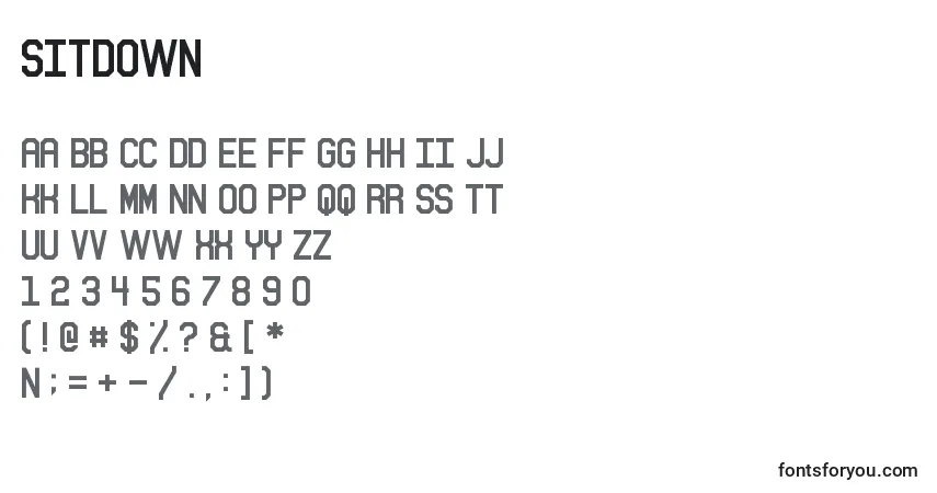 A fonte Sitdown (141054) – alfabeto, números, caracteres especiais