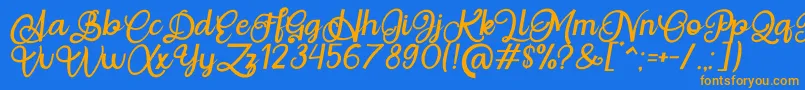 フォントSitugintu Calligraphy Personal Use – オレンジ色の文字が青い背景にあります。
